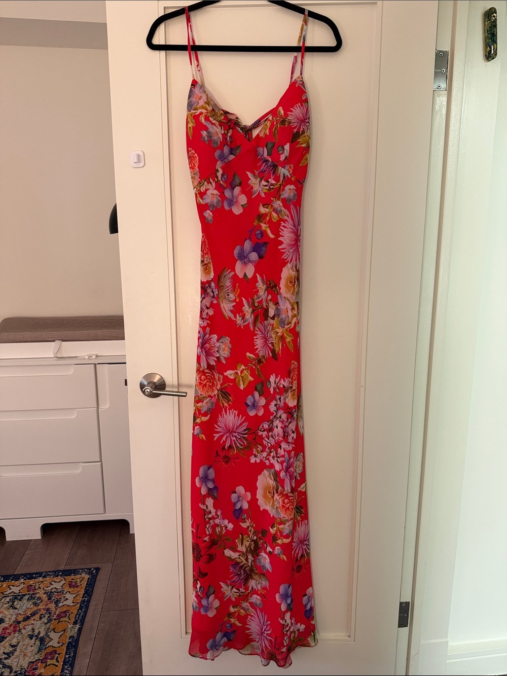 Aqua Red Floral Slip Maxi Dress with Adjustable Straps